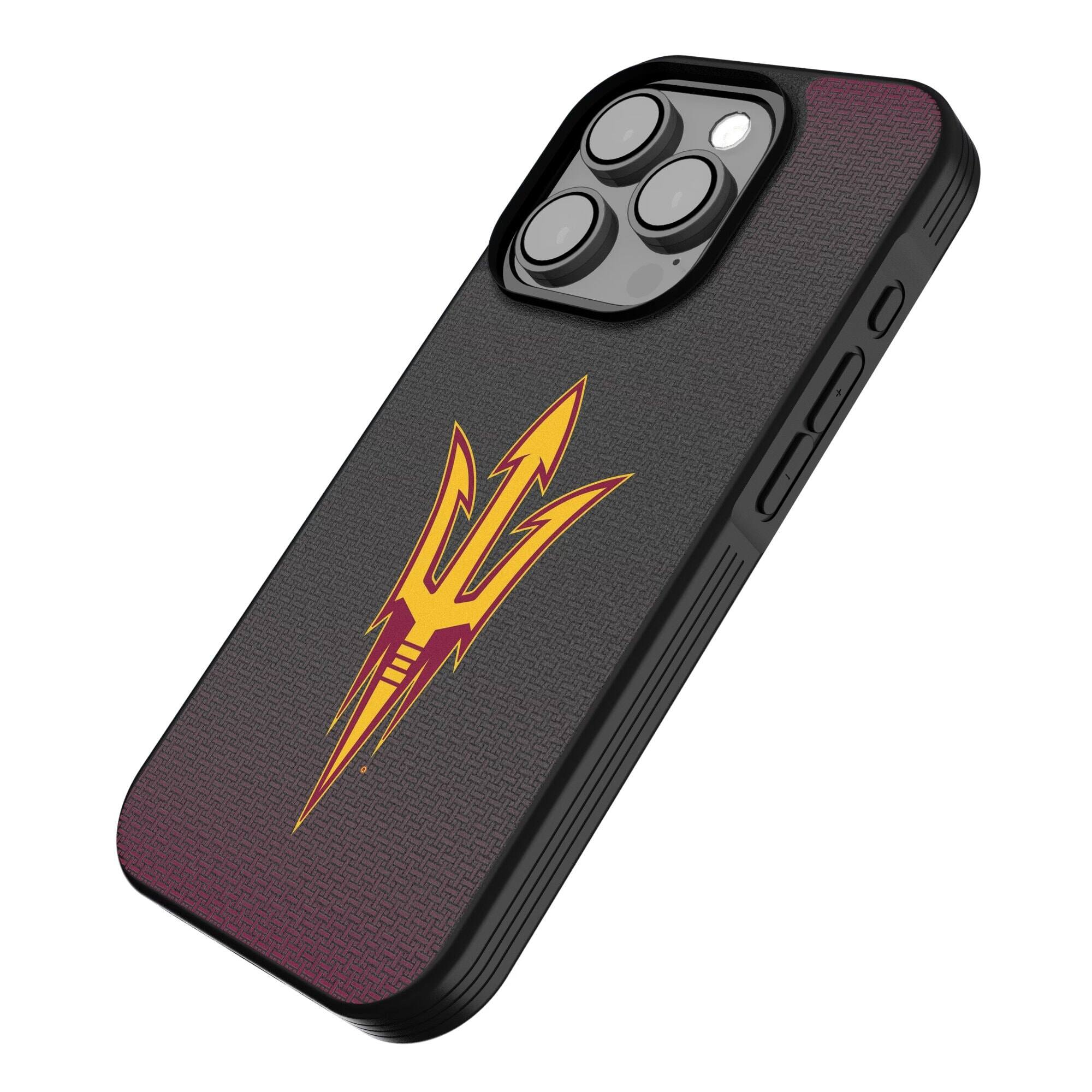Alt View 1. Keyscaper - Arizona State Sun Devils Linen Logo iPhone Bump Case - 15 Pro Max - Black.