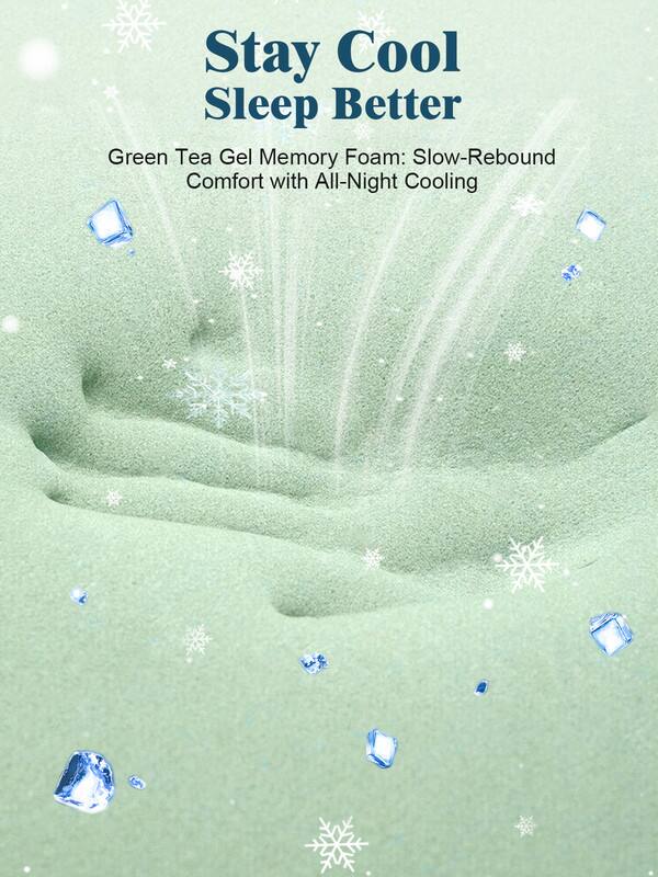Stay Cool  
Sleep Better  

Green Tea Gel Memory Foam: Slow-Rebound Comfort with All-Night Cooling