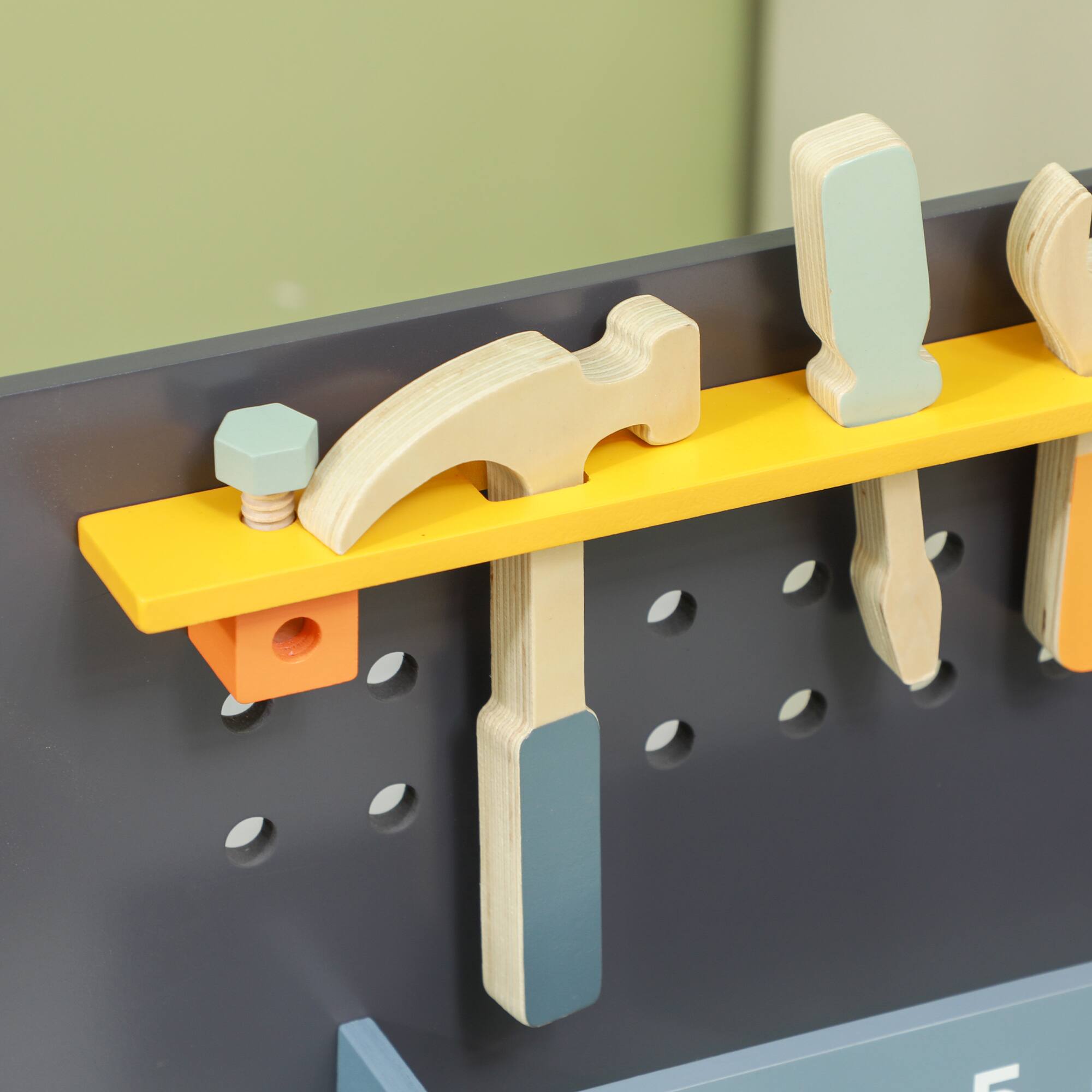 Alt View 4. Qaba - Kids Wooden Tool Bench, 49 Piece Kids Workbench Playset, Pretend Play Construction Tool Set, Toddlers 3-6 Years.