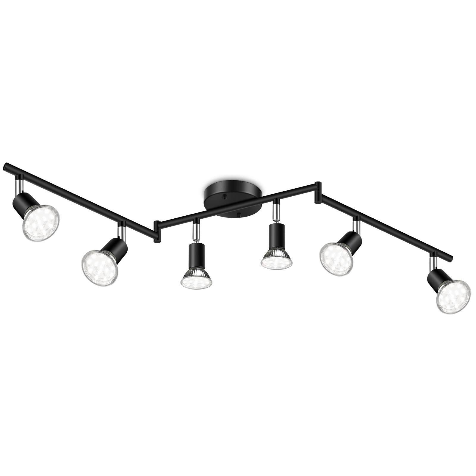 Front. Dazzed Corner - 6-Light LED Track Lighting Kit, Adjustable Heads - Black.