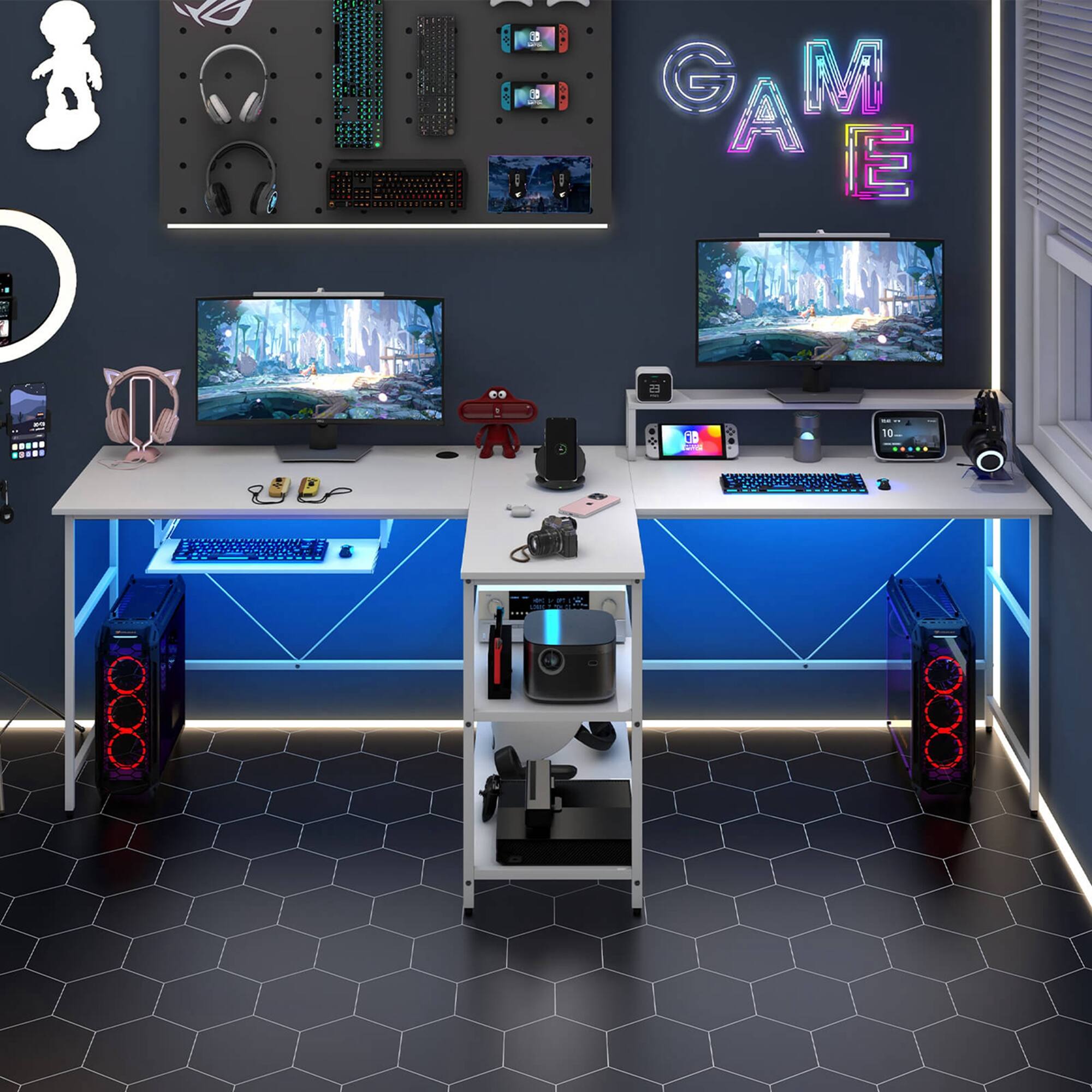 Alt View 3. Costway - Costway 94.5" Long Office Desk 2-Person Reversible Computer Desk with LED Lights - White.