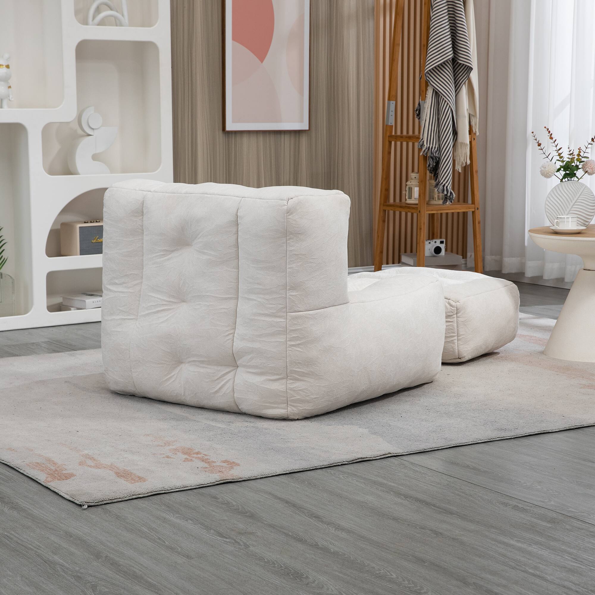 Alt View 1. GOODSILO - Premium Memory Foam Bean Bag Chair with Ottoman - Ultra Soft Velvet Lounger for Living Room and Bedroom Comfort - White.