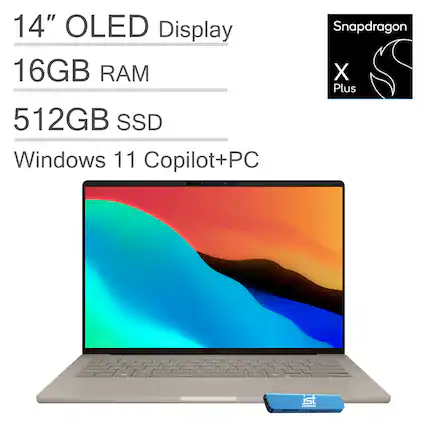14" OLED Display
16GB RAM
512GB SSD
Windows 11 Copilot+PC
Snapdragon X Plus