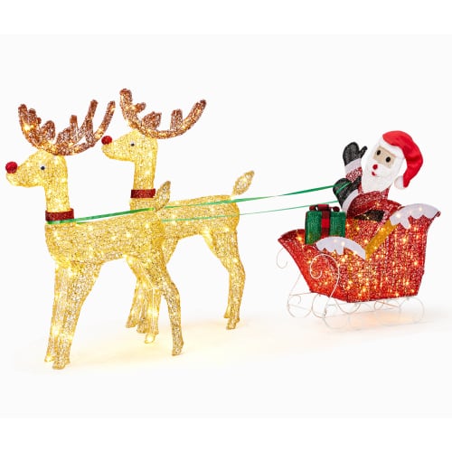 Winado - 71in Christmas Lighted Deer Pulling Old Man Splicing for Outdoor Lawn Decoration - Multicolor