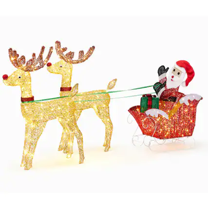 Front. Winado - 71in Christmas Lighted Deer Pulling Old Man Splicing for Outdoor Lawn Decoration - Multicolor.