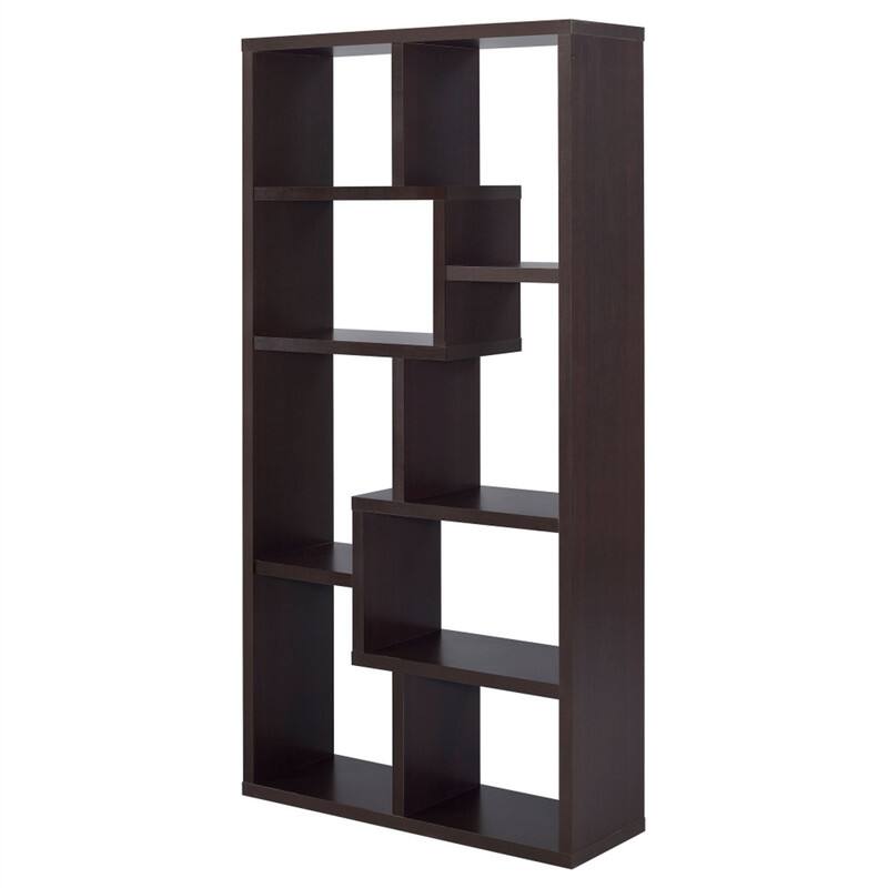 Alt View 4. HTUTWOO - 8-Shelf Geometric Bookcase-Wooden Open Back Bookshelf,70.75" Tall Vertical Storage Display Shelving Unit for Living Room - Cappuccino.