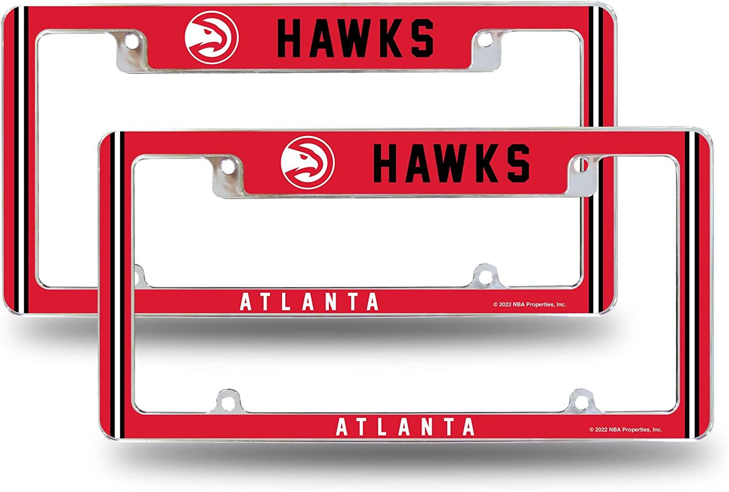 Atlanta NBA Hawks (Set of 2) Chrome Metal License Plate Frames with Bold Full Frame Design