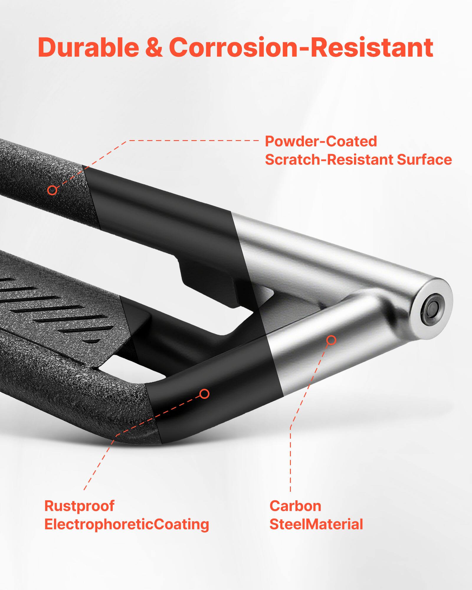 Durable & Corrosion-Resistant  
Powder-Coated Scratch-Resistant Surface  
Rustproof Electrophoretic Coating  
Carbon Steel Material