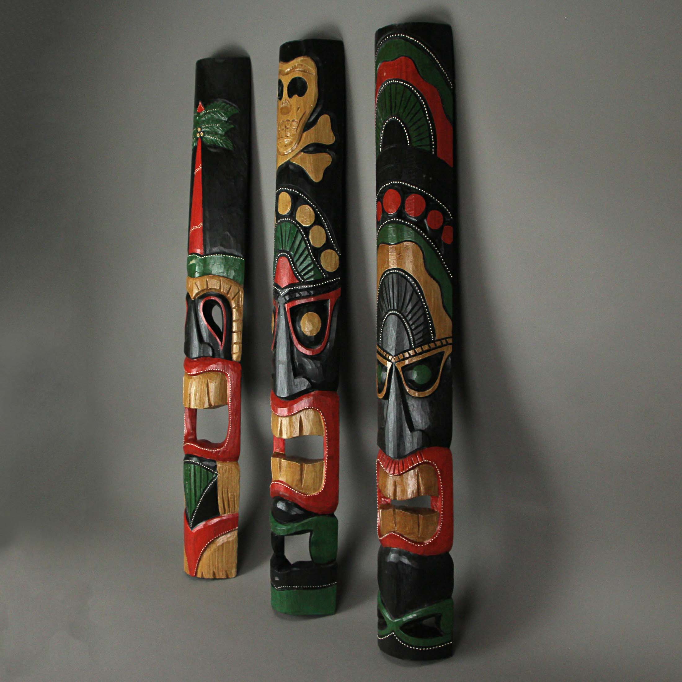 Alt View 6. Zeckos - Set of 3 Hand Carved 39 Inch Tall Island Style Polynesian Tiki Masks - Multicolored.