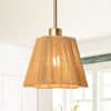 Front. Parrot Uncle - 7.3" Modern Gold Pendant Ceiling Light with Beige Paper Rope Shade - Gold.
