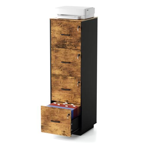 Alt View 1. Winado - Mobile 4-Drawers Tall File Cabinet with Independent Locks, Letter-Size Hanging Anti-Tip for Home Office Space-Saving - Rustic Brown.