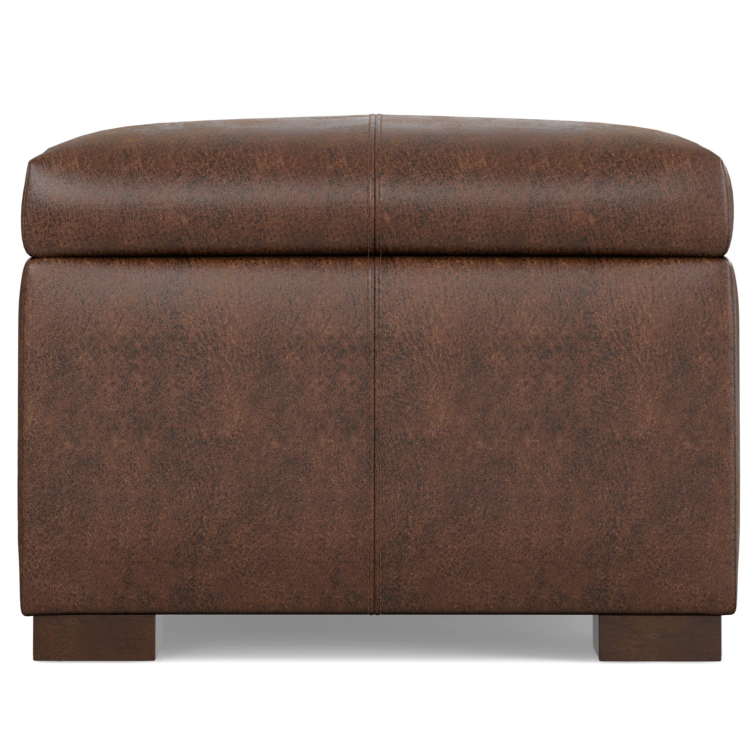 Alt View 2. Simpli Home - Gabbie 48 inch Wide Rectangular Storage Ottoman in Distressed Chestnut Brown  Vegan Leather - Distressed Chestnut Brown.