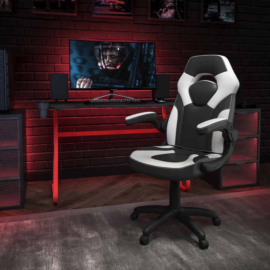 Emma + Oliver Gaming Desk and Racing Chair Set with Cup Holder and ...