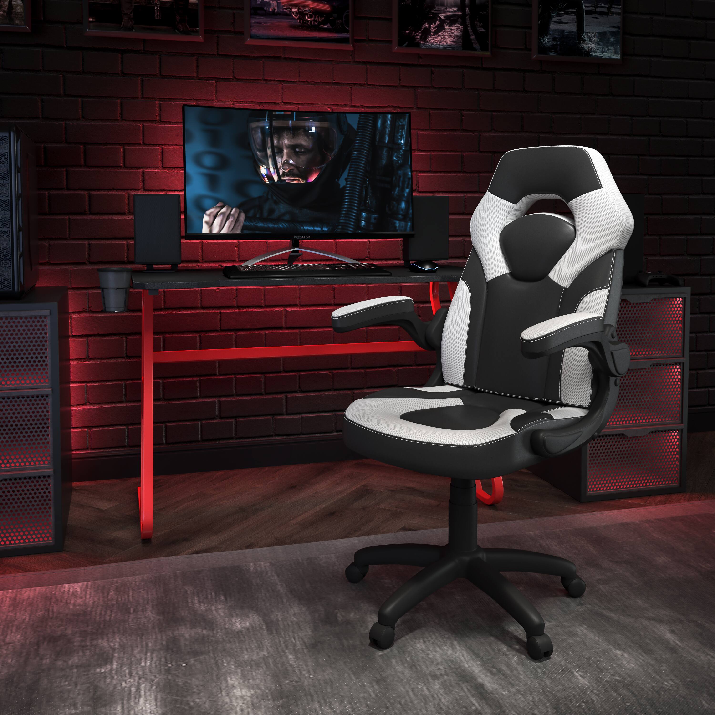 Alt View 1. Emma + Oliver - Gaming Desk and Racing Chair Set with Cup Holder and Headphone Hook - White.