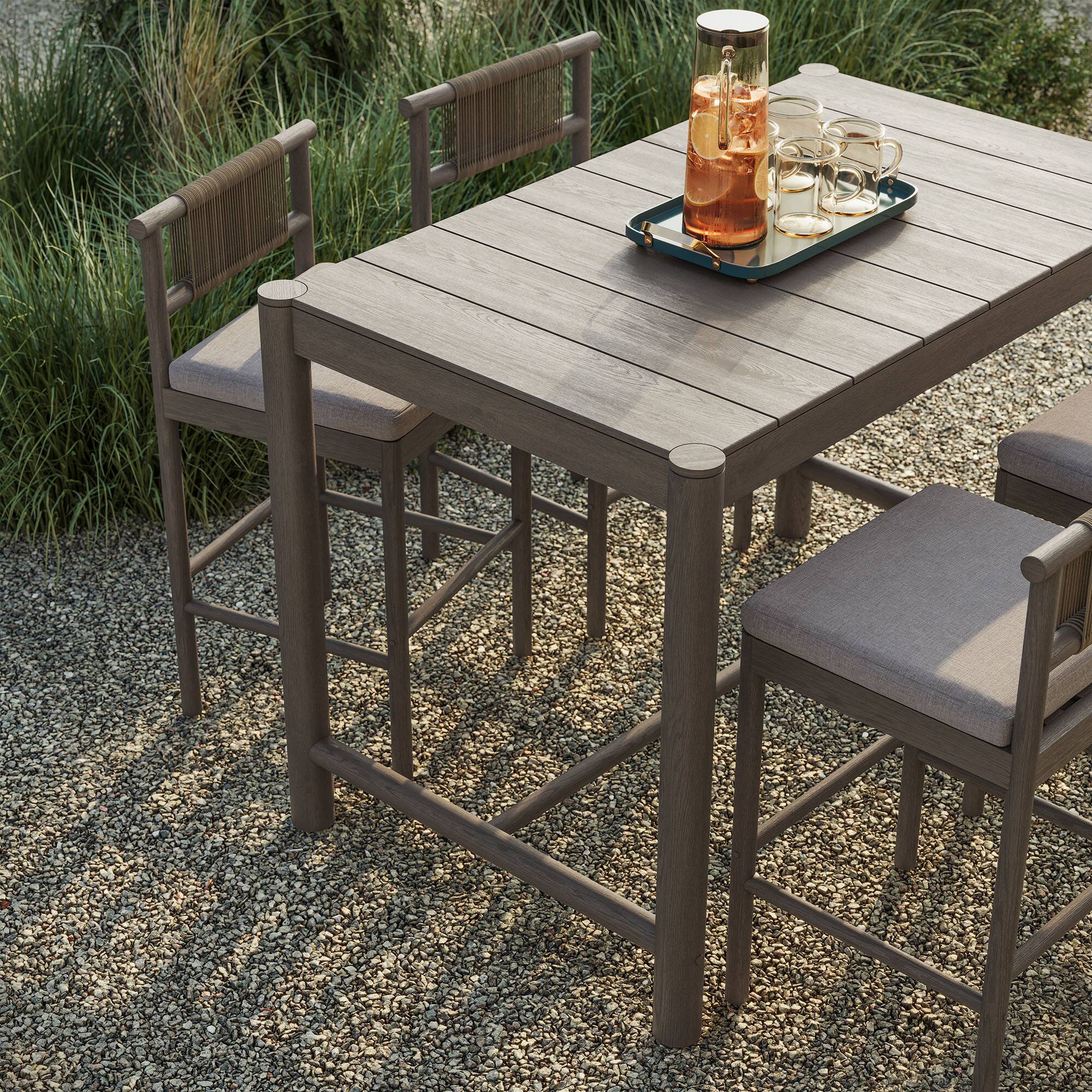 Alt View 2. Modway - Eleni 5-Piece Outdoor Teak Wood Bar Set by Modway - Weathered Gray Pebble.