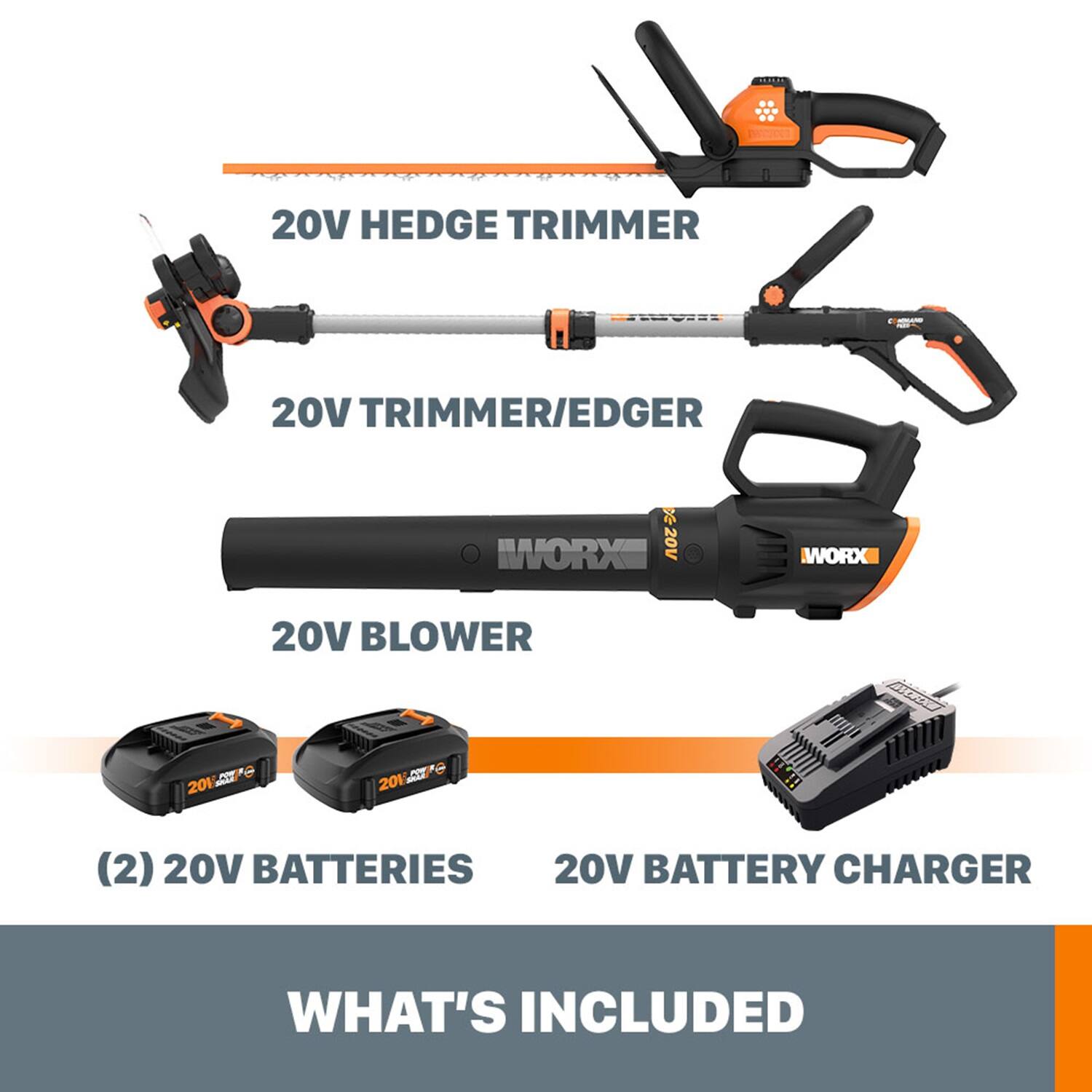 Alt View 14. WORX - 20V Cordless Grass Trimmer, Hedge Trimmer, and Leaf Blower Combo Kit (2 x 2.0 Ah Batteries & 1 x Charger) - Black.