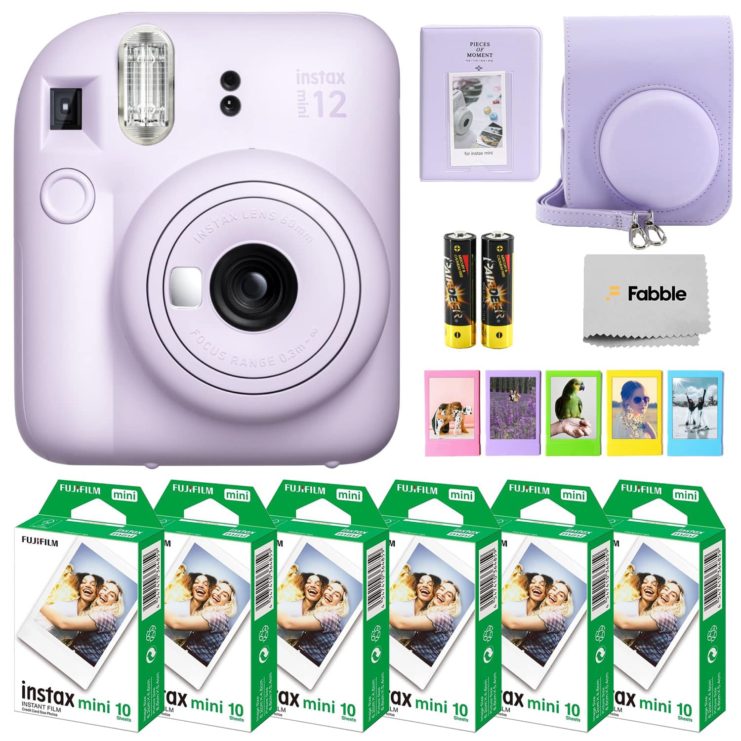 Fujifilm - Instax Mini 12 Bundle: 60 Sheets Film, Case, Strap & Photo Album - Lilac Purple