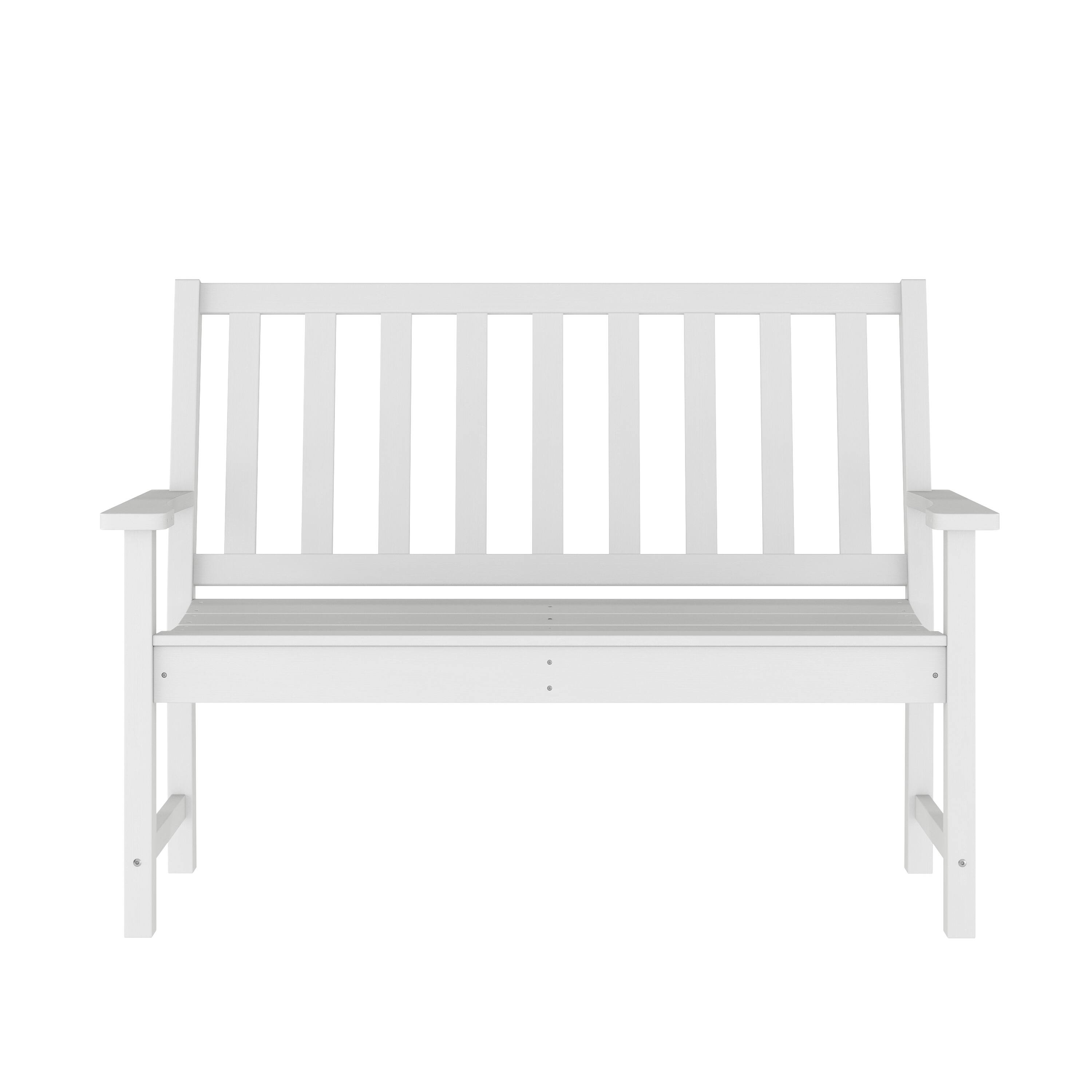 Angle. Flash Furniture - Ellsworth Commercial Grade 50" All Weather Indoor/Outdoor Recycled HDPE Bench with Contoured Seat in White - White.