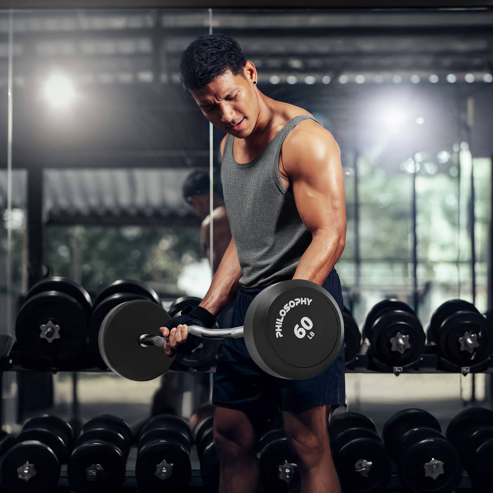 Alt View 5. Philosophy Gym - Rubber Fixed Barbell - Pre-Loaded Weight EZ Curl Bar for Weightlifting - Black.