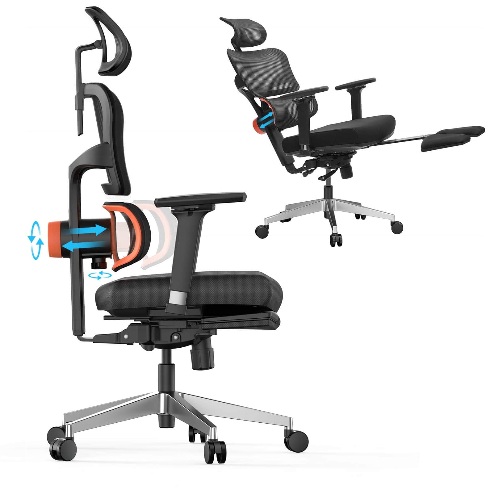 Angle. Newtral - Ergonomic High Back Mesh Office Chair with Headrest - Black.