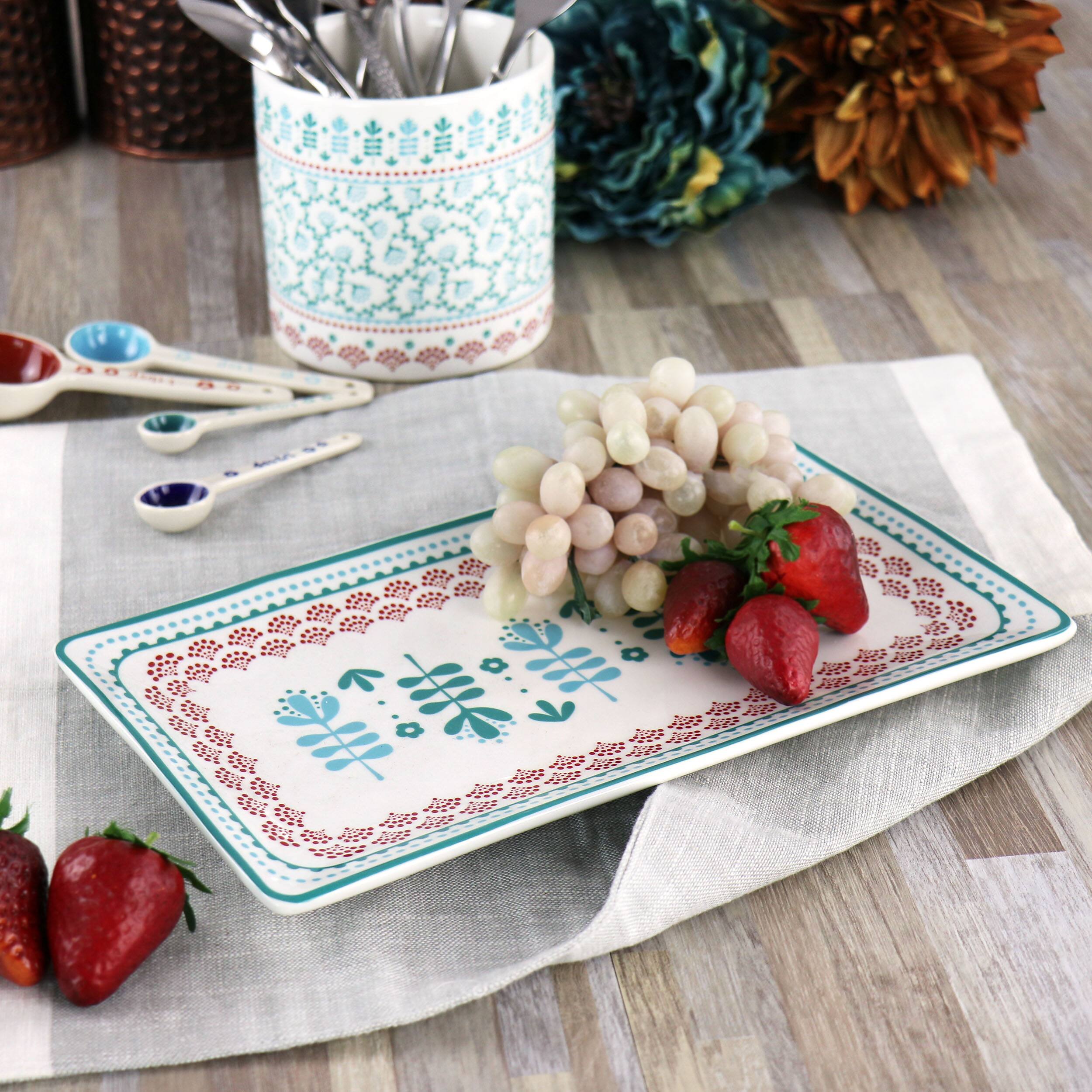Alt View 5. Gibson - Gibson Home Village Vines 10.6 Inch Fine Ceramic Rectangular Platter in Multi - Multi.