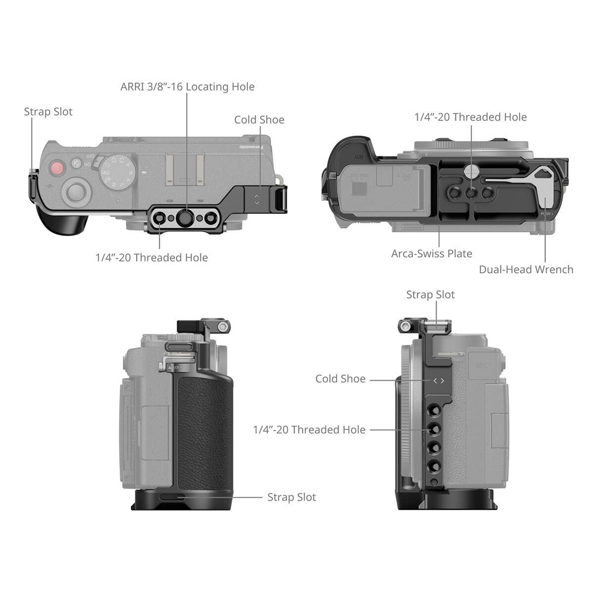 ARRI 3/8"-16 Locating Hole Strap Slot Cold Shoe 1/4"-20 Threaded Hole - 2

NO O M . o b ACO 1/4"-20 Threaded Hole Arca-Swiss Plate Dual-Head Wrench Strap Slot Cold Shoe 1/4"-20 Threaded Hole Strap Slot