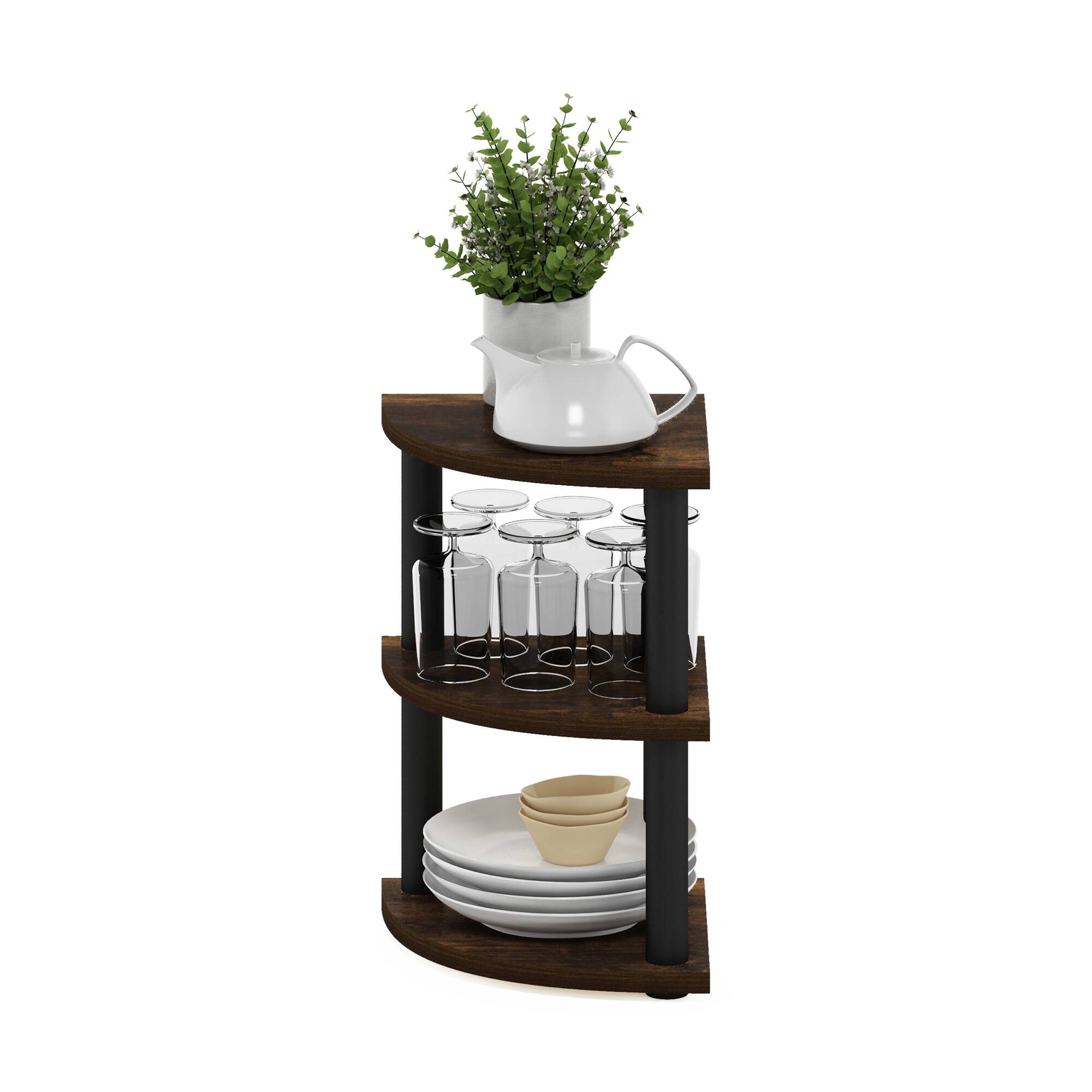 Alt View 4. Furinno - Turn-N-Tube 3-Tier Corner Countertop Organizer Shelf - Amber Pine/Black.