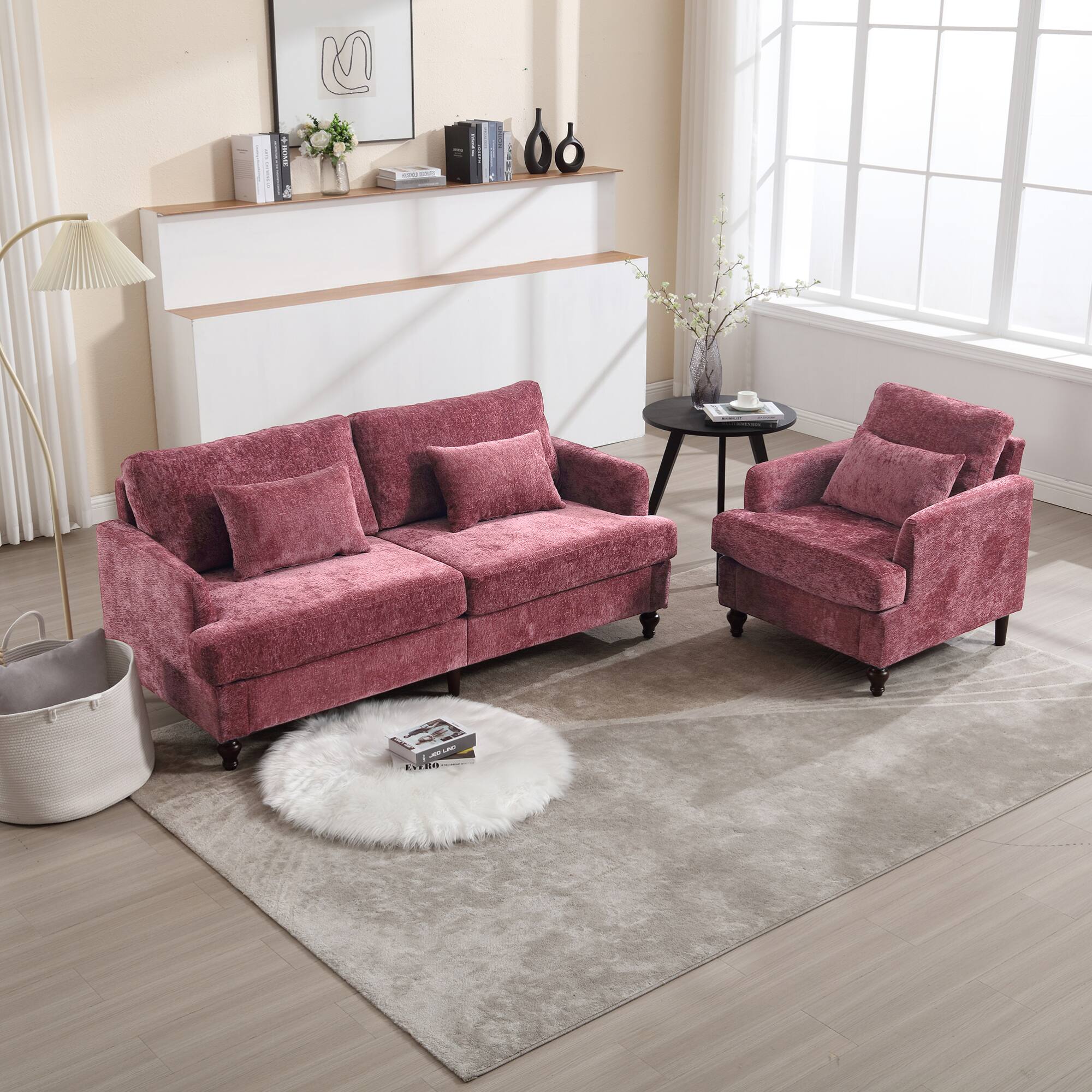 Alt View 7. GOODSILO - Modern Upholstered Loveseat Sofa with Chenille Fabric and Solid Wood Frame for Living Room and Bedroom - Wine Red.
