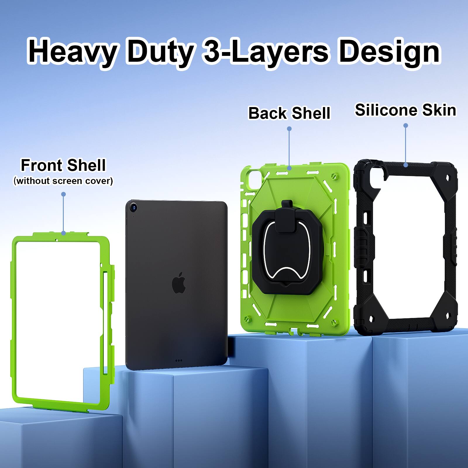 Heavy Duty 3-Layers Design  
Back Shell Silicone Skin Front Shell (without screen cover)