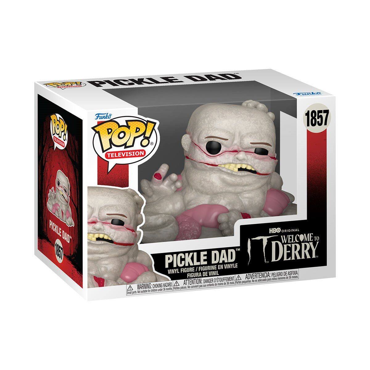 Funko POP! Television 1857  
Pickle Dad  
Vinyl Figure / Figurine en Vinyle / Figura de Vinil  
Welcome to Derry  
HBO Original  

Warning: Choking Hazard - Small parts. Not for children under 3 years.  
Advertencia: Peligro de asfixia. No es adecuado para menores de 3 años.  
Attention: Danger d'étouffement. Ne convient pas aux enfants de moins de 3 ans.