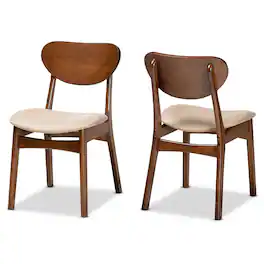 Baxton Studio - Katya Mid-Century Modern Fabric Upholstered and Finished Wood 2-Piece Dining Chair Set - Sand/Walnut Brown