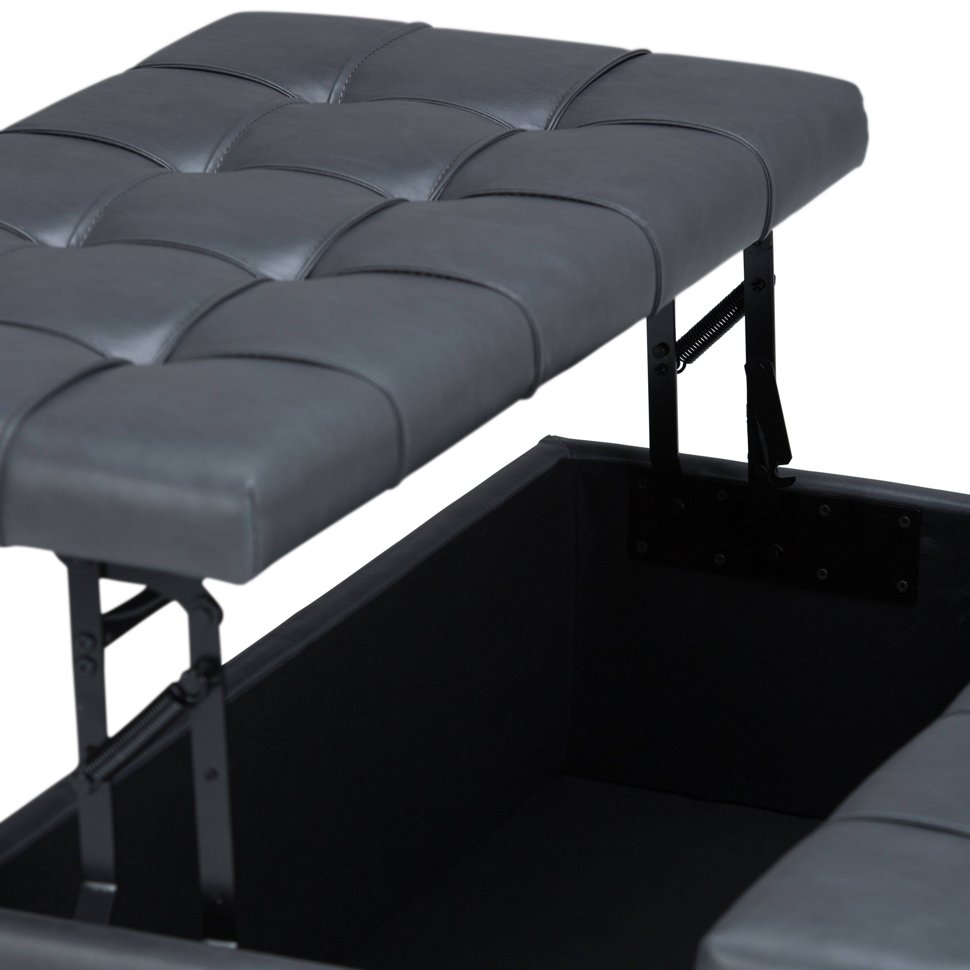 Alt View 13. Simpli Home - Harrison 36 inch Wide Transitional Square Coffee Table Storage Ottoman in Stone Grey Faux Leather - Stone Gray.