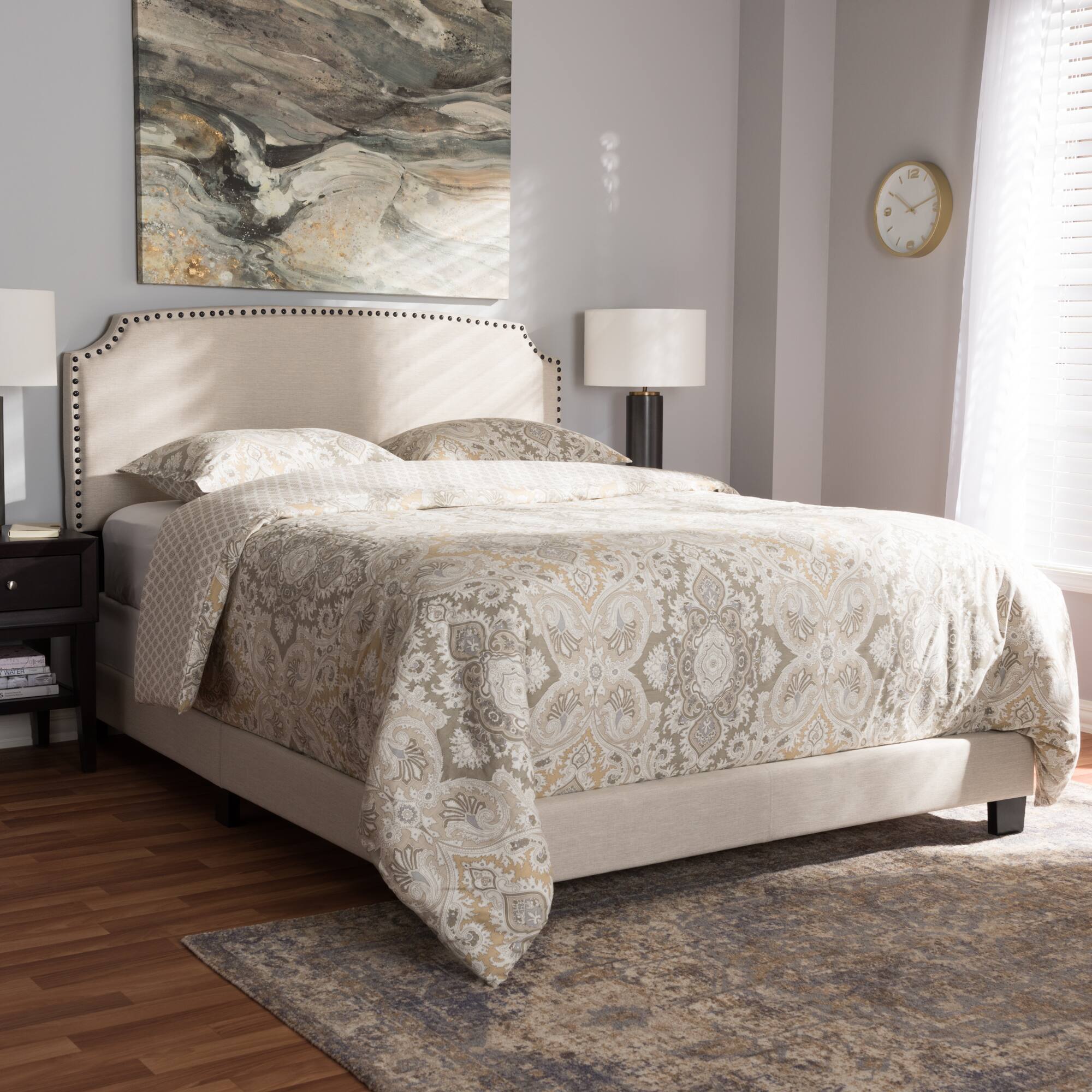 Alt View 2. Baxton Studio - Odette Modern and Contemporary Fabric Upholstered Bed - Light Beige.