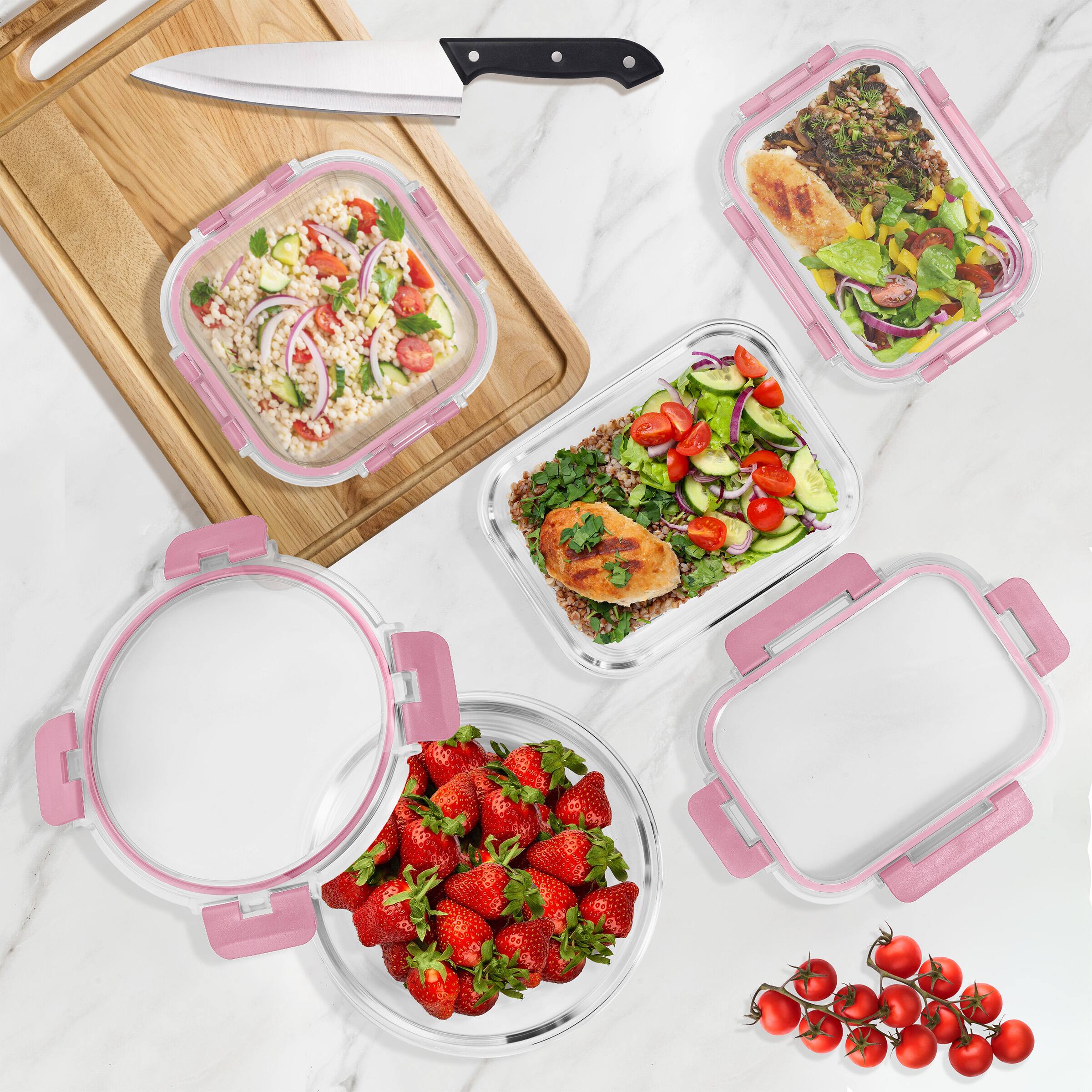 Angle. Sorbus - Sorbus 16 Piece Round (970ml/ 32.7oz) Glass Meal Prep Containers Airtight Lids Dishwasher Freezer Oven Microwave Safe - Pink.