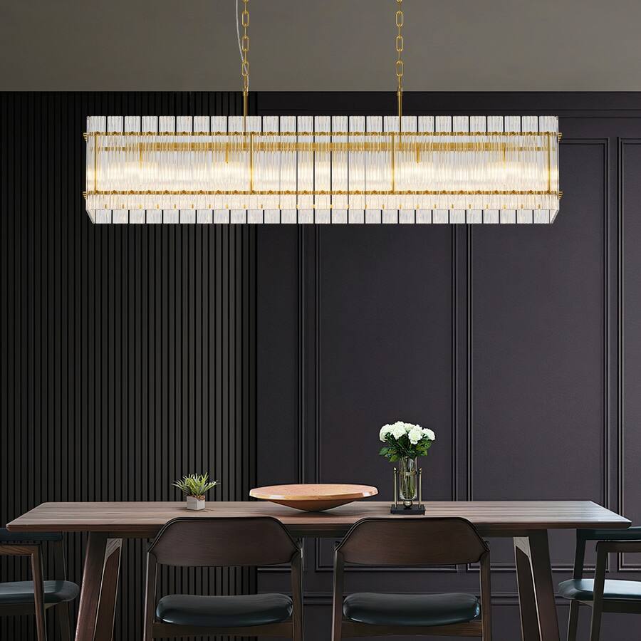 Rectangular Crystal Light Loheer Modern Gold Rectangular Chandelier Crystal Glass Pendant Light ...