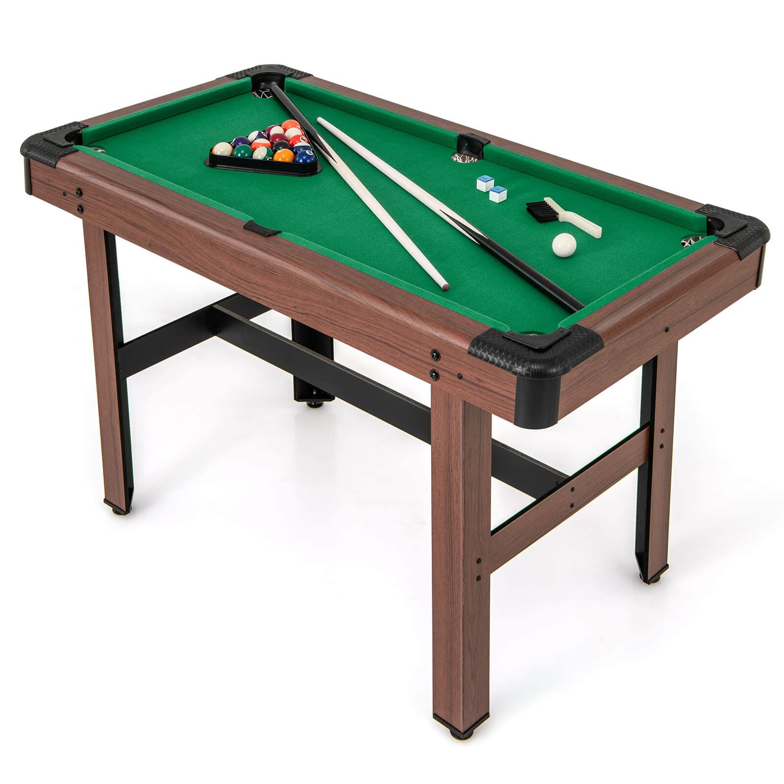 Front. Costway - 48" Pool Table for Kids & Adults with Full Set of Balls 2 Cue Sticks 2 Chalks Green - Brown+Green.