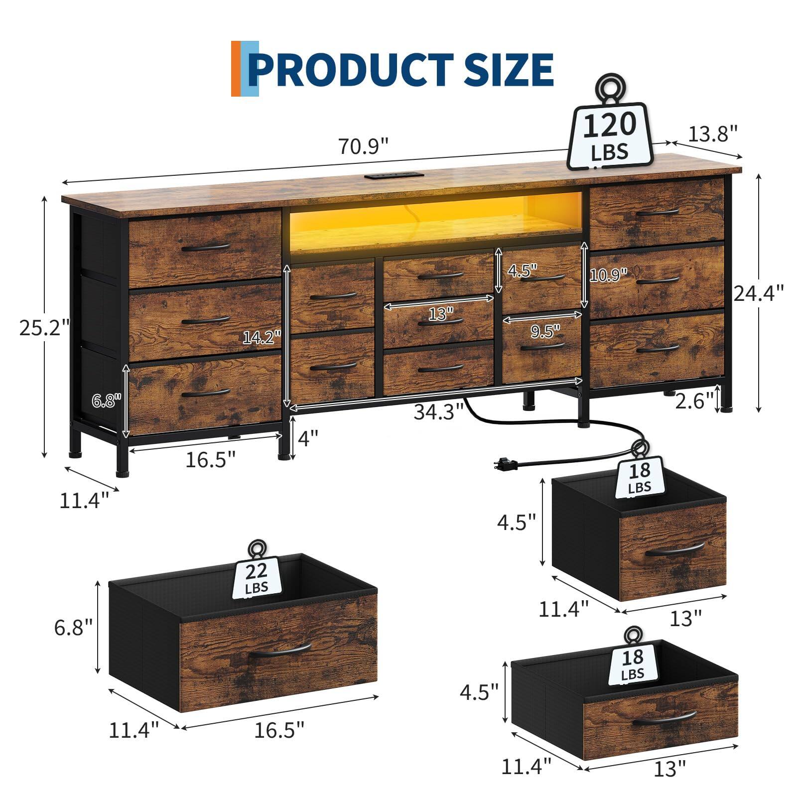 PRODUCT SIZE

- 70.9" L x 13.8" W x 25.2" H
- 14.2" W x 13" D x 4.5" H (drawer)
- 9.5" W x 13" D x 4.5" H (drawer)
- 10.9" W x 13" D x 4.5" H (drawer)
- 16.5" W x 11.4" D x 4" H (drawer)
- 16.5" W x 11.4" D x 4" H (drawer)
- 16.5" W x 11.4" D x 4" H (drawer)
- 16.5" W x 11.4" D x 4" H (drawer)
- 16.5" W x 11.4" D x 4" H (drawer)
- 16.5" W x 11.4" D x 4" H (drawer)
- 16.5" W x 11.