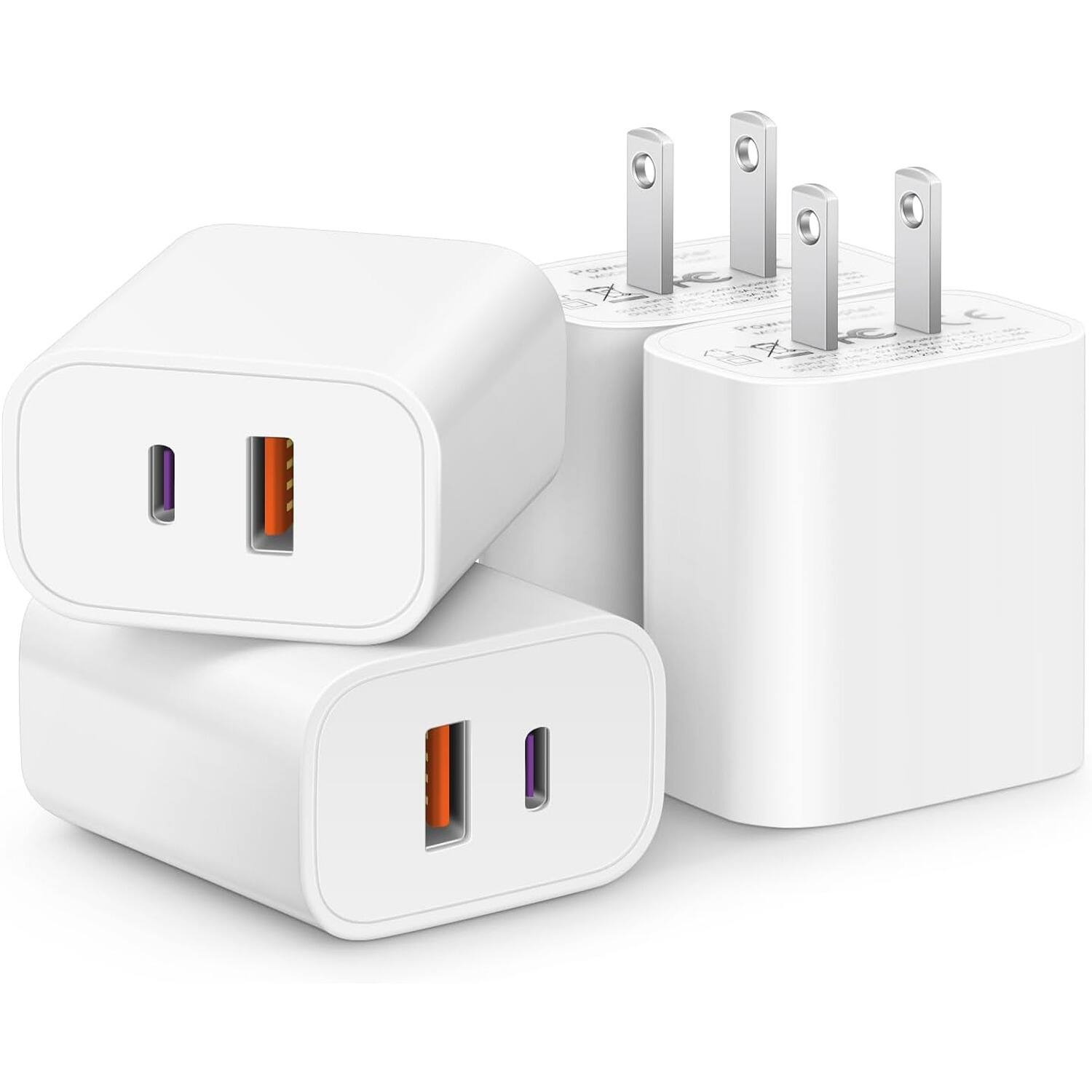 MOSZAR LLC - USB-C Fast Charger 4-Pack, 20W Dual Port PD/QC Adapter – for iPhone, Samsung, Google - White