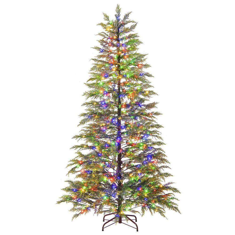 Left. Resenkos - Resenkos 6.5-Ft Artificial Christmas Tree - Colorful LED Lighting, Green - Green.