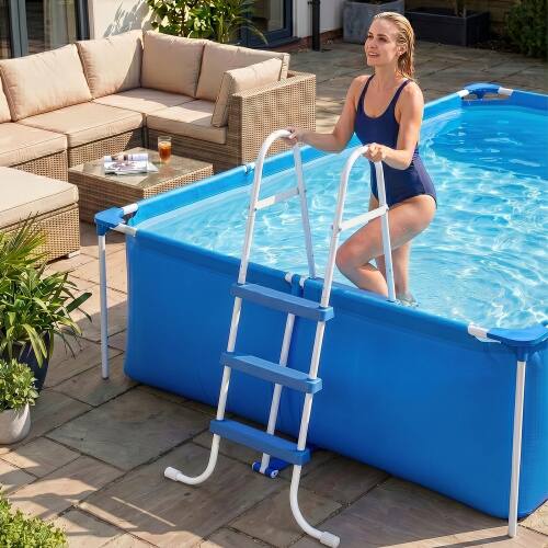 Alt View 8. Winado - 1PC 3-Step Pool Ladder Metal Frame Ladder A-Frame Portable with Non Slip Feet for Outdoor Above Ground Swimming Pool - White Frame & Blue Pedals.