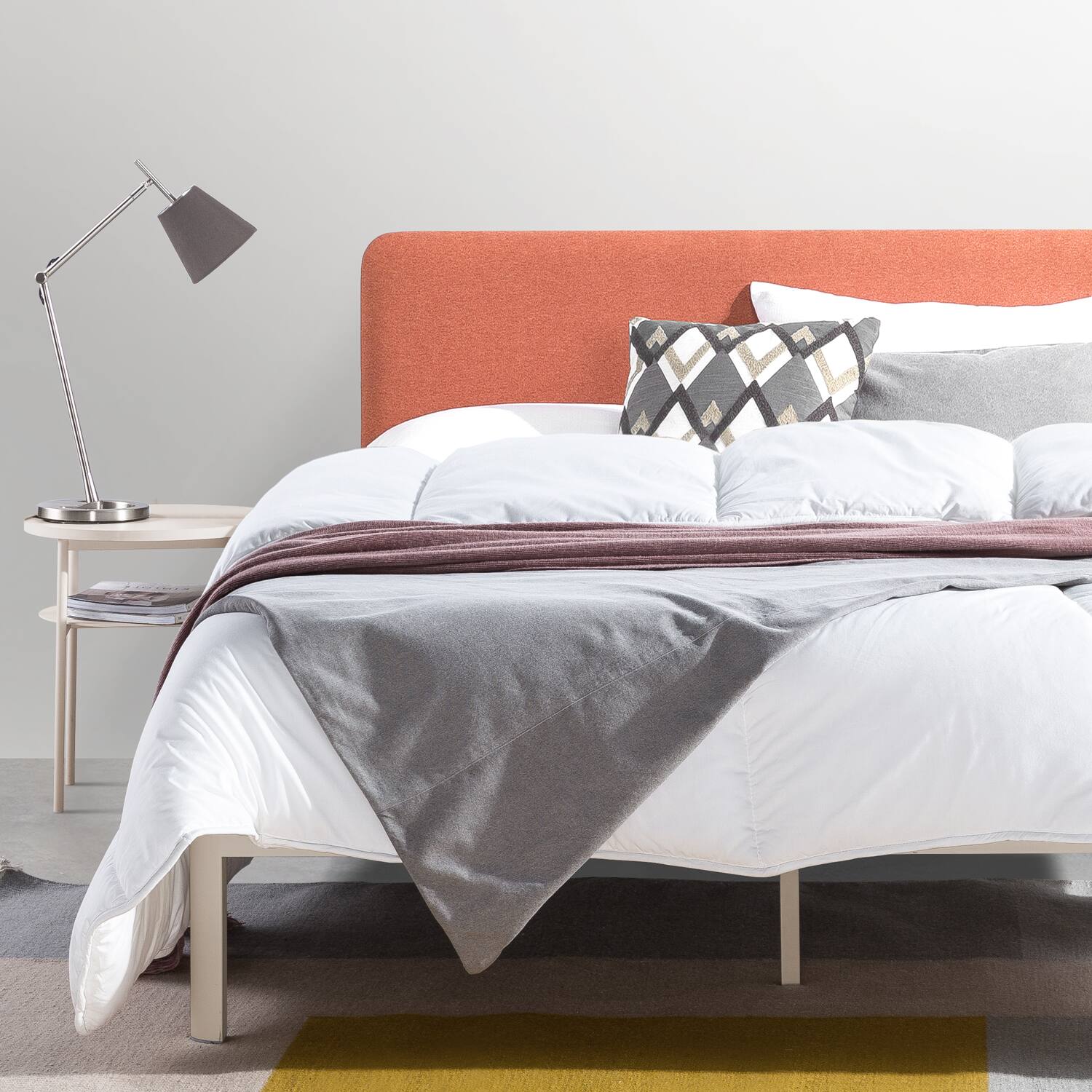 Alt View 5. Mellow - Mellow KERT Metal and Wood Platform Bed Frame with Upholstered Headboard, King - Sunset Coral.