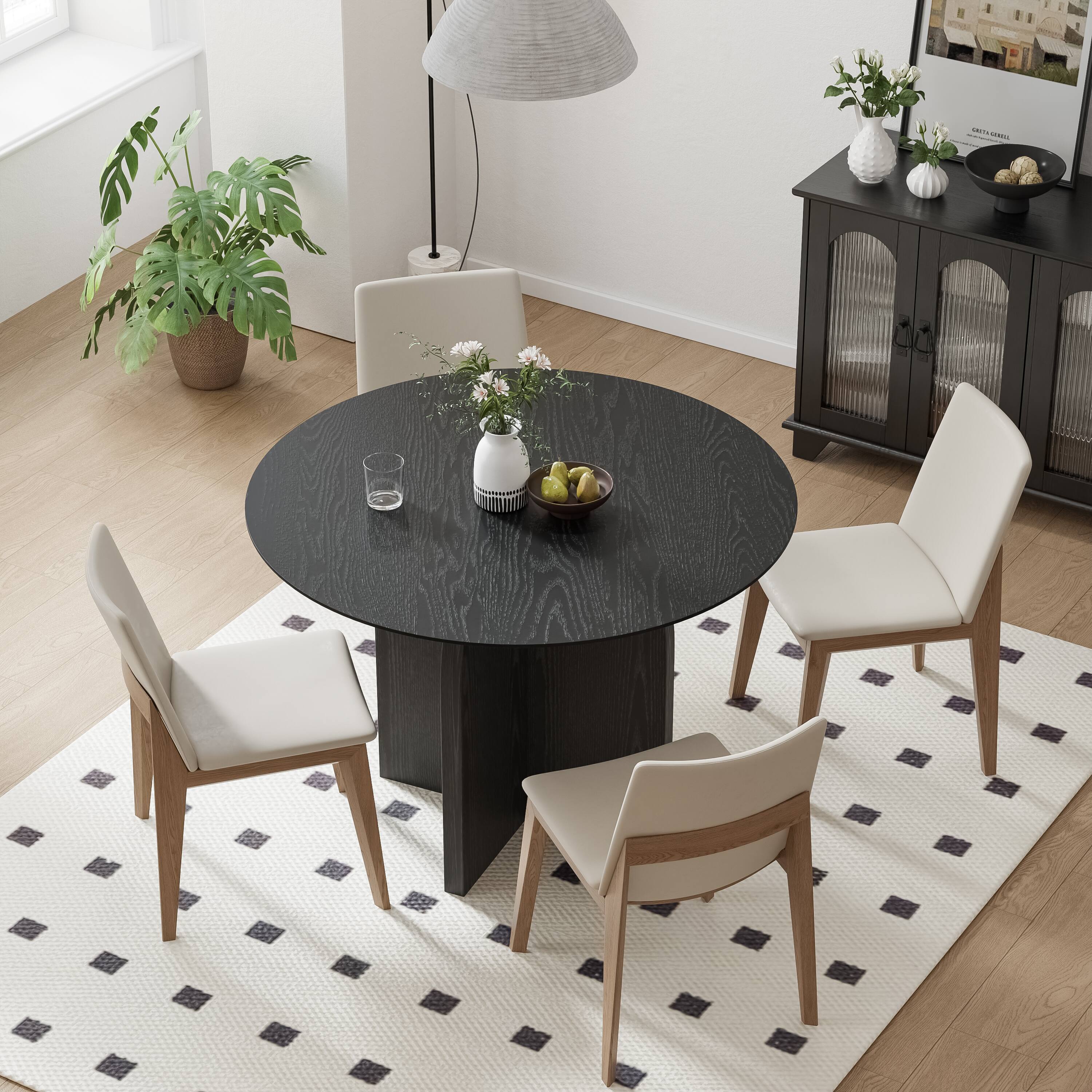Alt View 1. Lirago - 42in. Arched Leg Round Dining Table Black Finish Solid Wood Timeless Style,Seats 6 People - Black.
