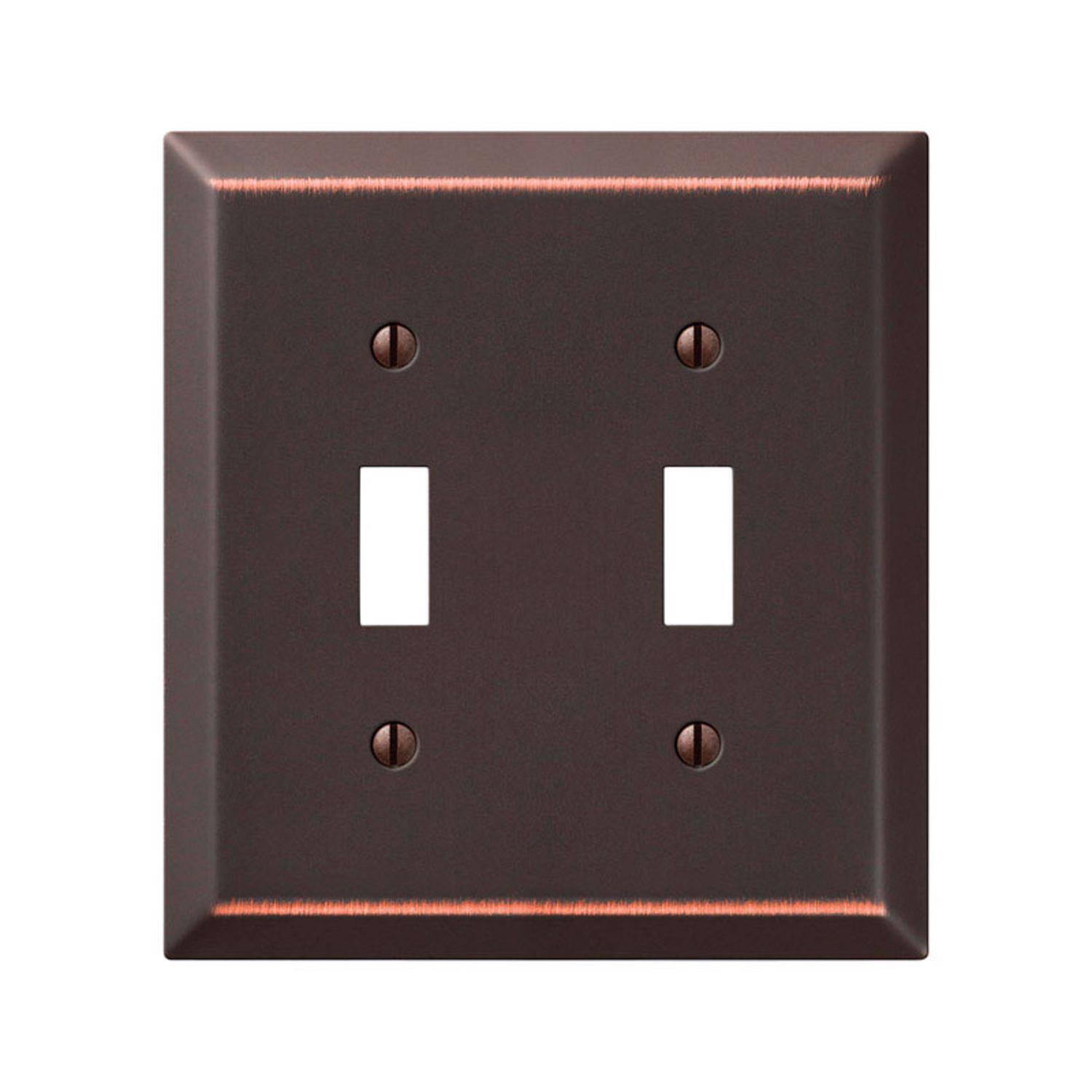 Angle. AMERELLE - Amerelle Century Antique Bronze 2 gang Stamped Steel Toggle Wall Plate 1 pk - Bronze.
