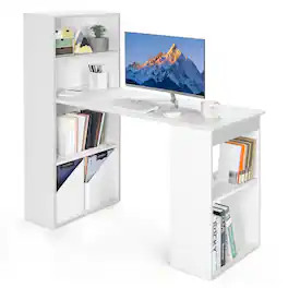 Ecooso - 48 Inch Computer Desk with 4-Tier Bookcase, CPU Stand Workstation for Home Office Setup - White