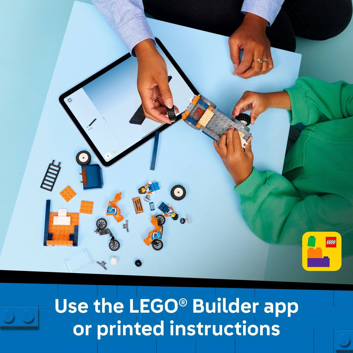 Use the LEGO® Builder app or printed instructions