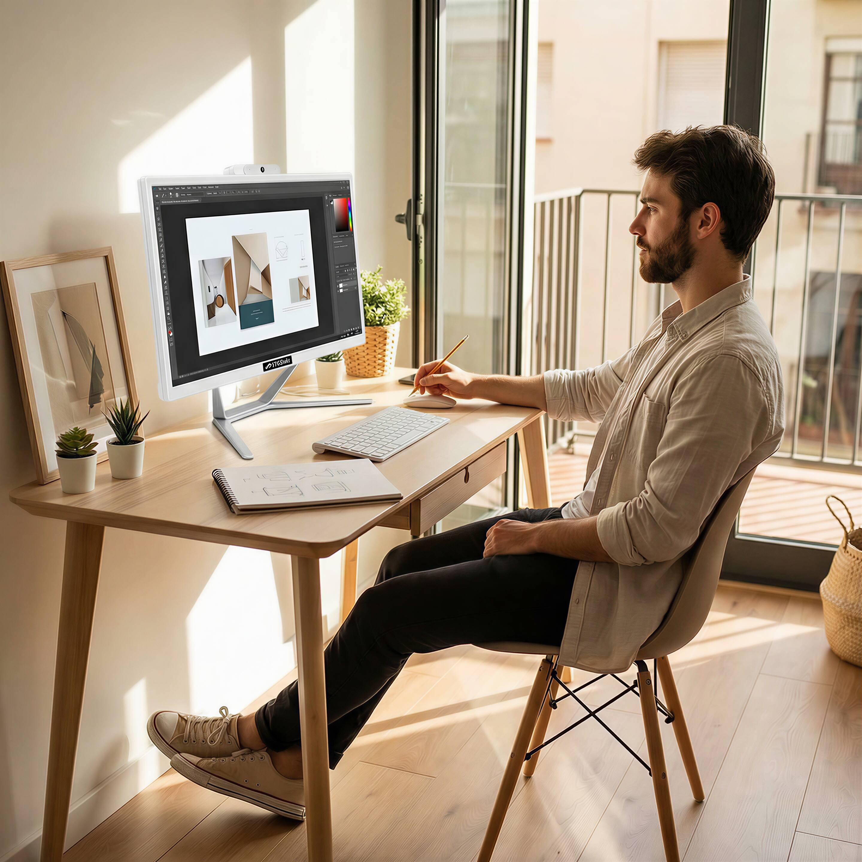 Back. STGSivir - STGSivir All in One Desktop Computer, 22-inch Display, Intel Core i5 up to 3.6GHz, 16GB RAM, 512GB SSD, WiFi, BT, Win11H - White.