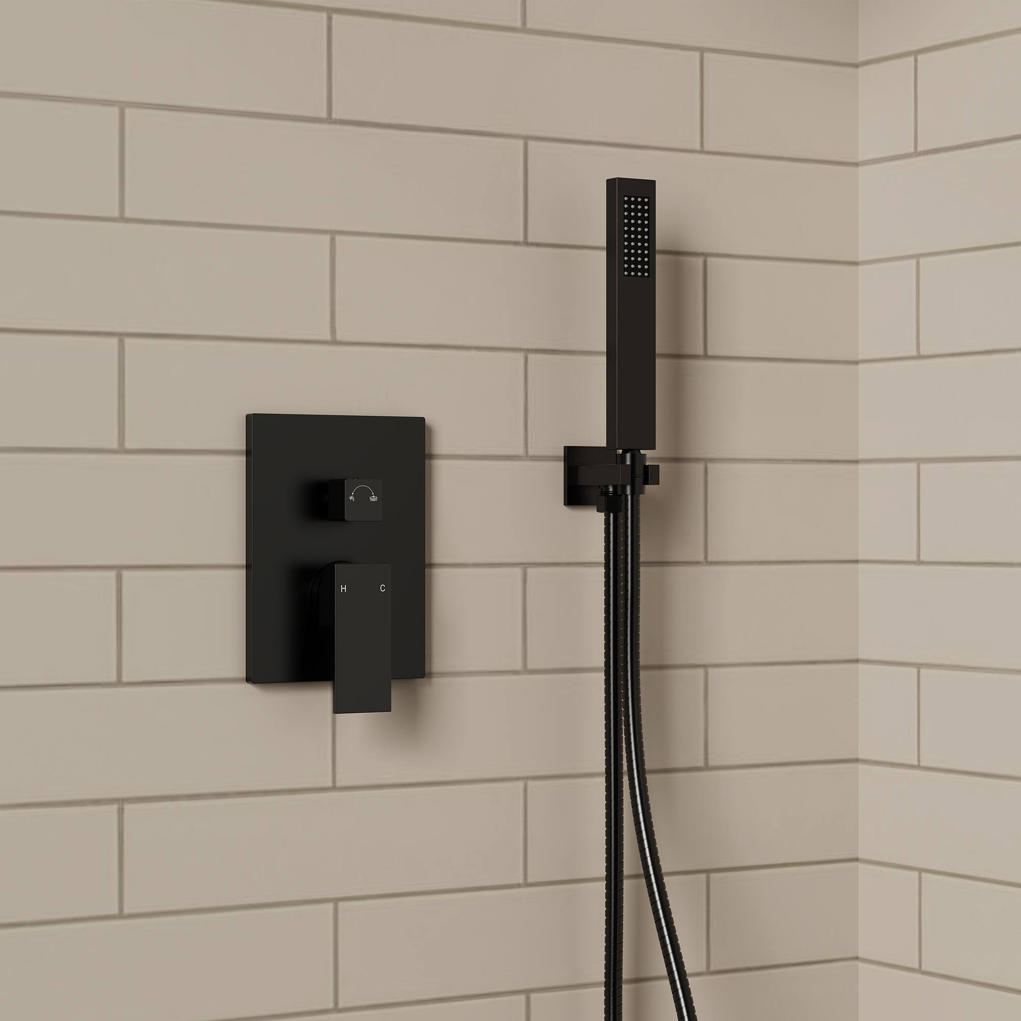 Alt View 7. GRANDJOY - LED Rainfall Dual Function Shower System with Pressure Balance Valve - Matte Black.