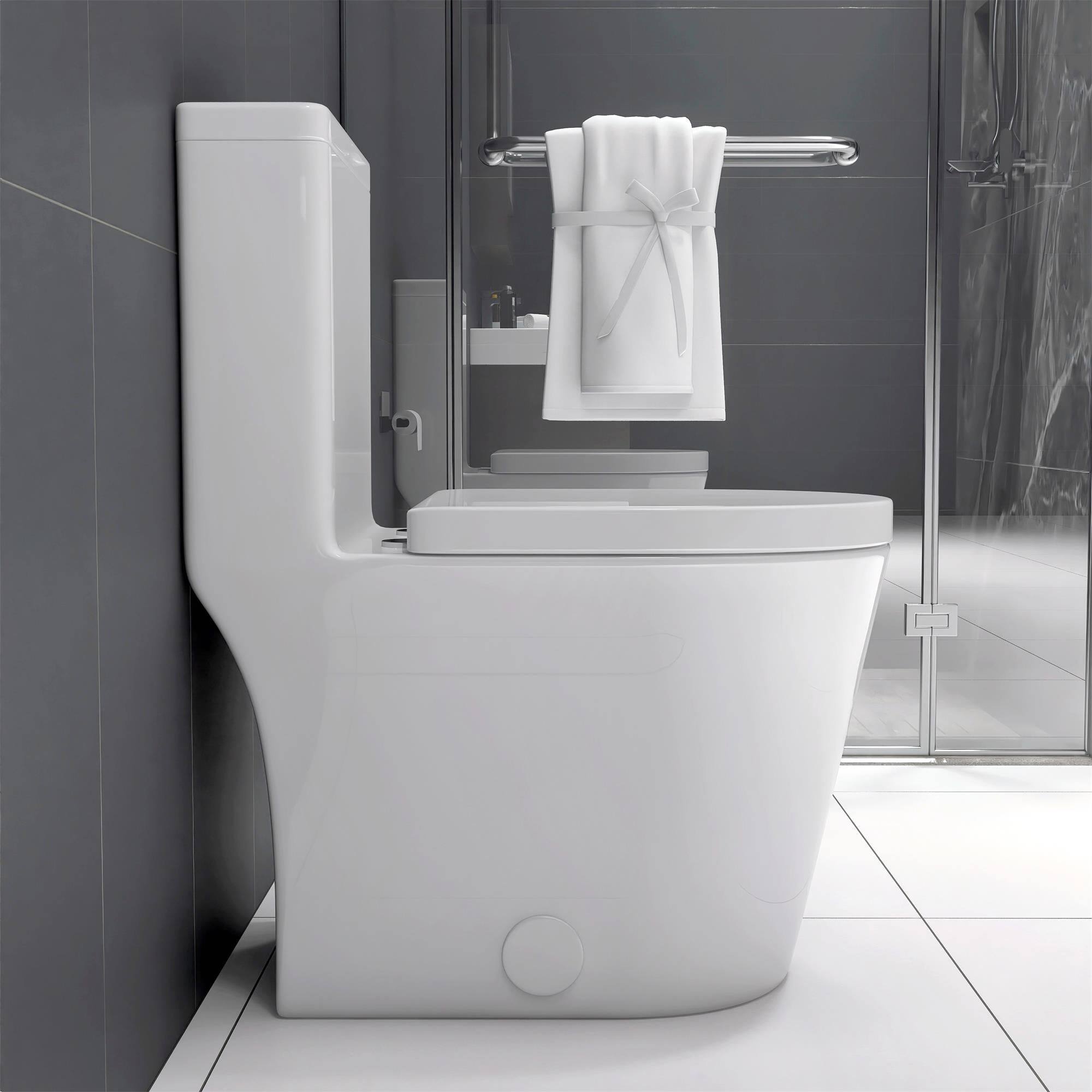 Alt View 2. Boyel Living - Small Compact One Piece Dual Flush Toilet 23 inch Short Depth White for Tiny Bathroom - White.