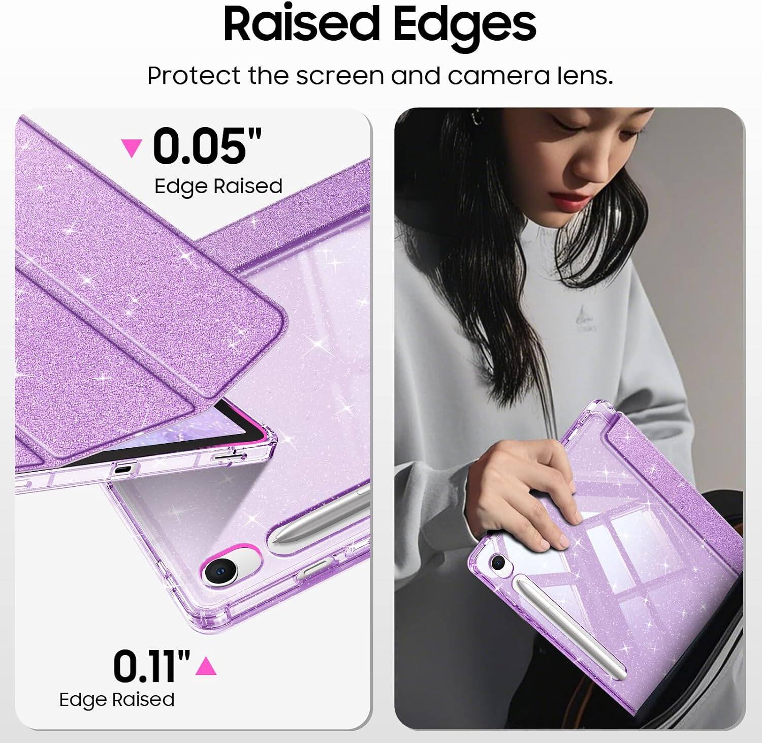 Raised Edges Protect the screen and camera lens.

0.05" Edge Raised

0.11" Edge Raised