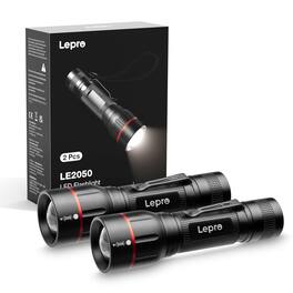 Lepro - Dual-powered LED Flashlight with Clip, 300LM, 5 Modes, Zoomable Waterproof Lightweight Flashlights for Emergency Camping - Black